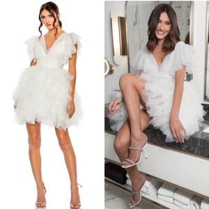 Mac Duggal 20505 Flutter Ruffle Sleeve Tiered Mini Dress Size 2 NWT White